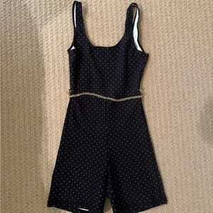 WeWoreWhat Black and White Polka Dot Bodysuit One Piece with Removable Belt